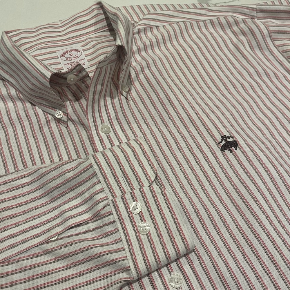 Brooks Brothers Polo Shirt Mens XL Pink Striped Regent Fit Stretch Non-Iron NWOT